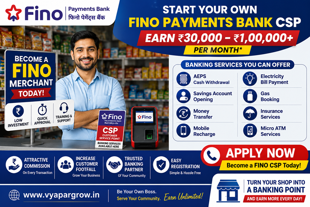 Be Our Merchant Partner To Grow Your Business with Fino Payments Bank CSP