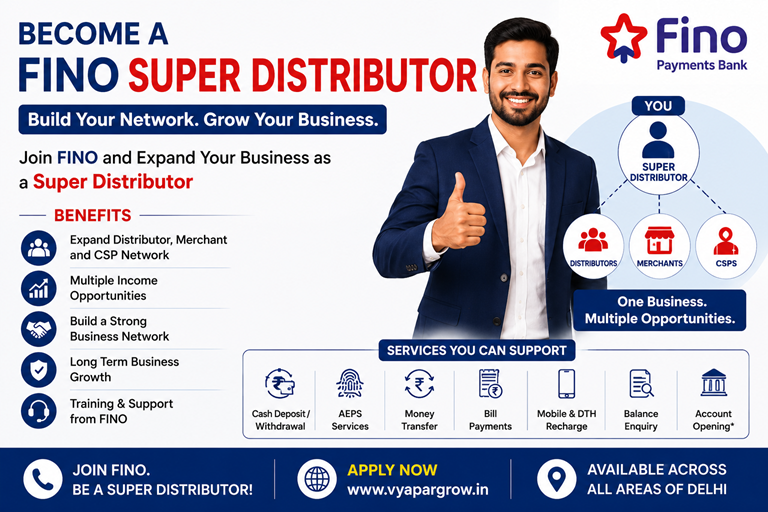 FINO Super Distributor Registration Become FINO Super Distributor Vyapar Grow